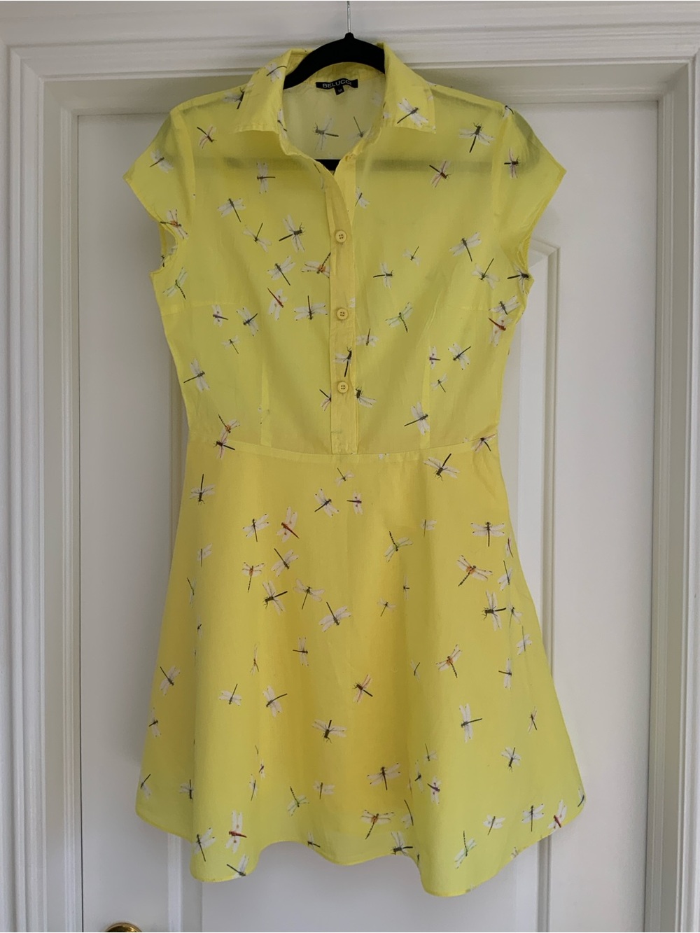 Girls' Yellow Dragonfly Print Shirt Dress